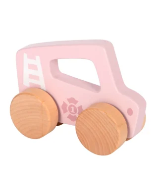 carro em madeira para empurrar cor de rosa