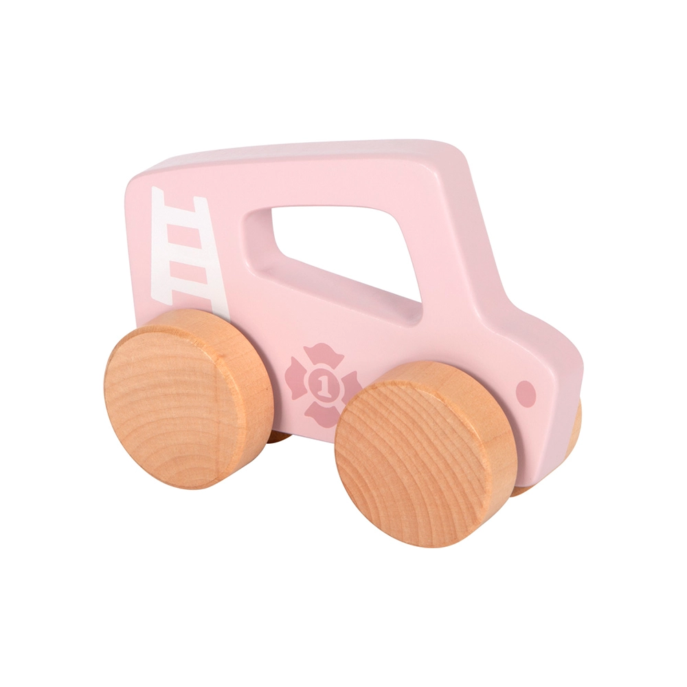 carro em madeira para empurrar cor de rosa