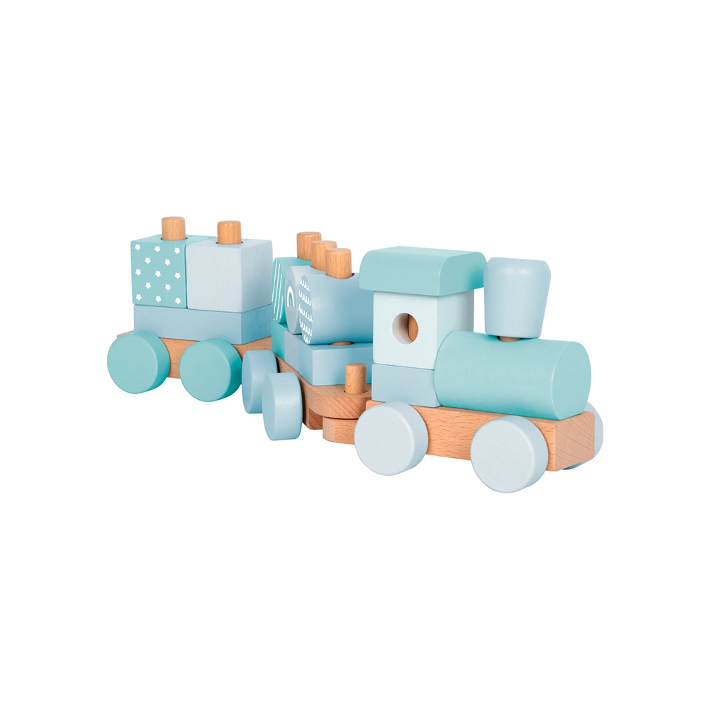 comboio de madeira empilhar azul