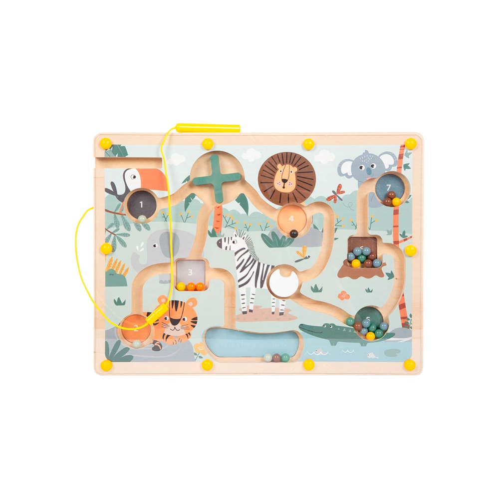 labirinto magnetico em madeira safari