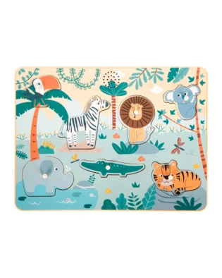 puzzle de encaixe sonoro com pegas safari